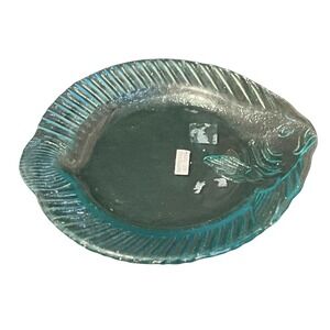 [3 PC] Unique Blue Flounder Fish Shape Clear Glass Plates, Vintage‎